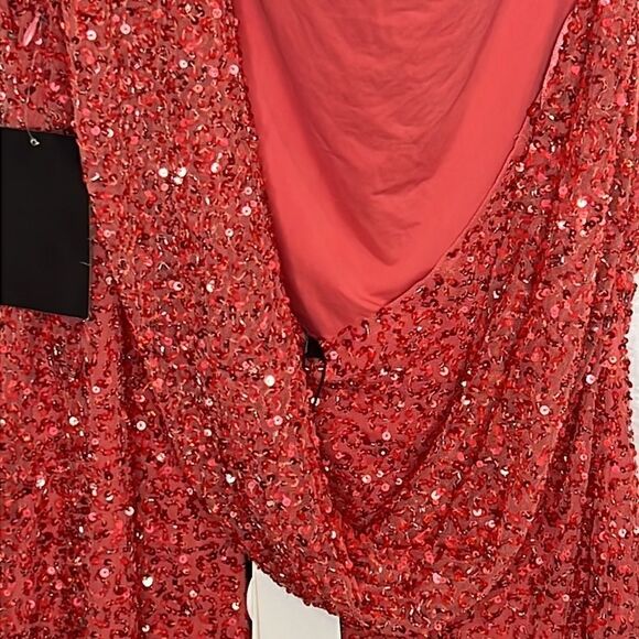 NWT Retrofete Esme Embellished Sequin Draped Mini Dress in Calypso Coral XL - Picture 8 of 13